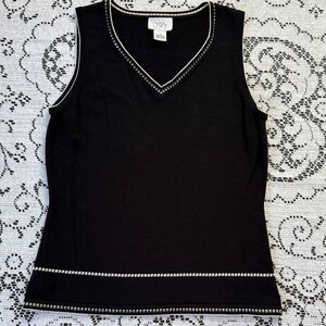 LOFT Black Tank Top with Cream Trim